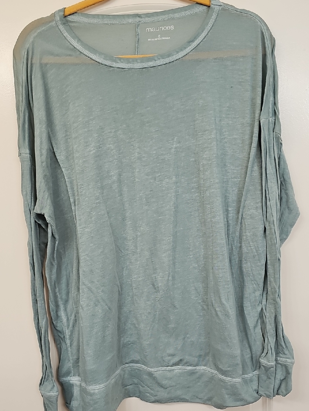 Maurices 0x See Thru Long Sleeve Aqua Tshirt
